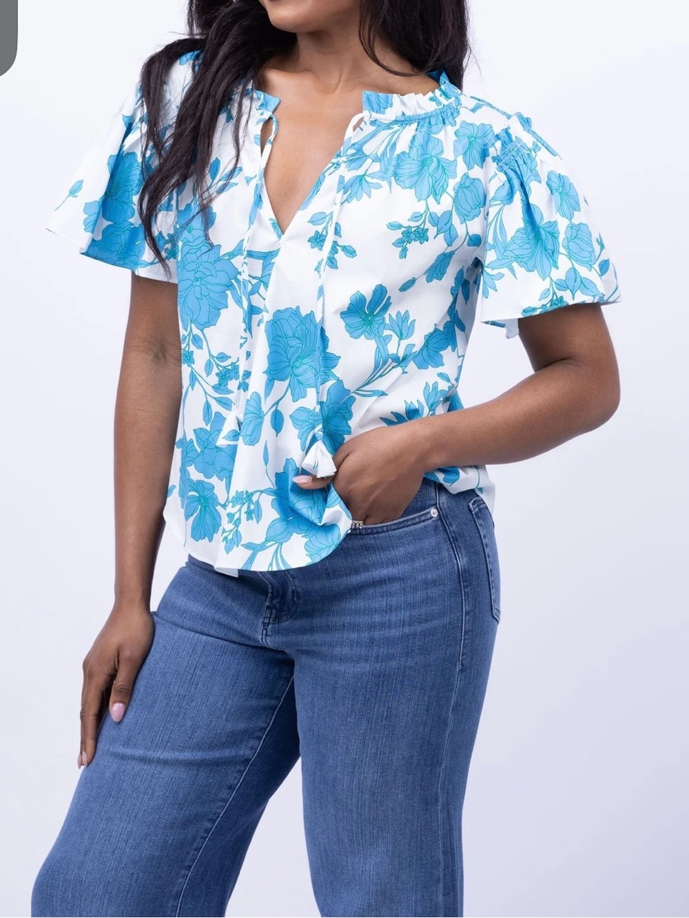 NWT Misa Los Angeles Suparna Top in Turquoise Flora Size Medium
